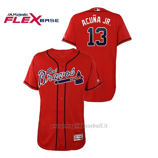 Maglia Baseball Hombre Atlanta Braves 13 Ronald Acuna Jr. Hispanic Heritage Flex Base Rosso